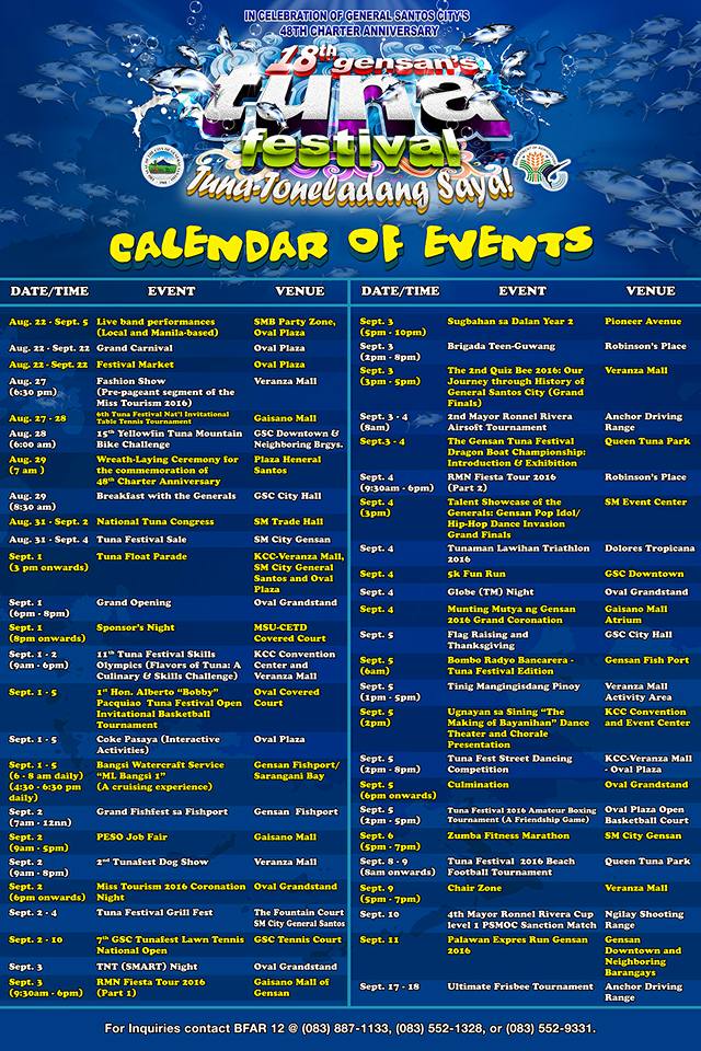 Gensan's Tuna Festival 2016 Schedule of Activities GenSan News